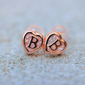 GIFT 💝HEART INITIAL ROSE GOLD EARRINGS WOMEN TEEN GIRLS MOM DAUGHTER, ELDM153RG